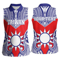Personalised Taiwan Women Sleeveless Polo Shirt Austronesian Tribal Tattoo Red - Polynesian Pride