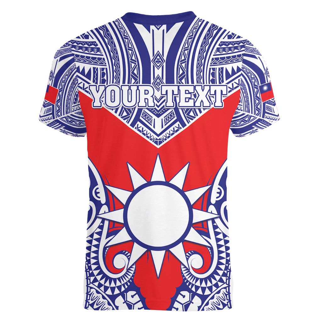 Personalised Taiwan Women V-Neck T-Shirt Austronesian Tribal Tattoo Red - Polynesian Pride