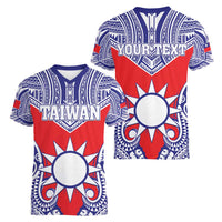 Personalised Taiwan Women V-Neck T-Shirt Austronesian Tribal Tattoo Red - Polynesian Pride