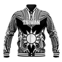Personalised Taiwan Baseball Jacket Austronesian Tribal Tattoo Black - Polynesian Pride