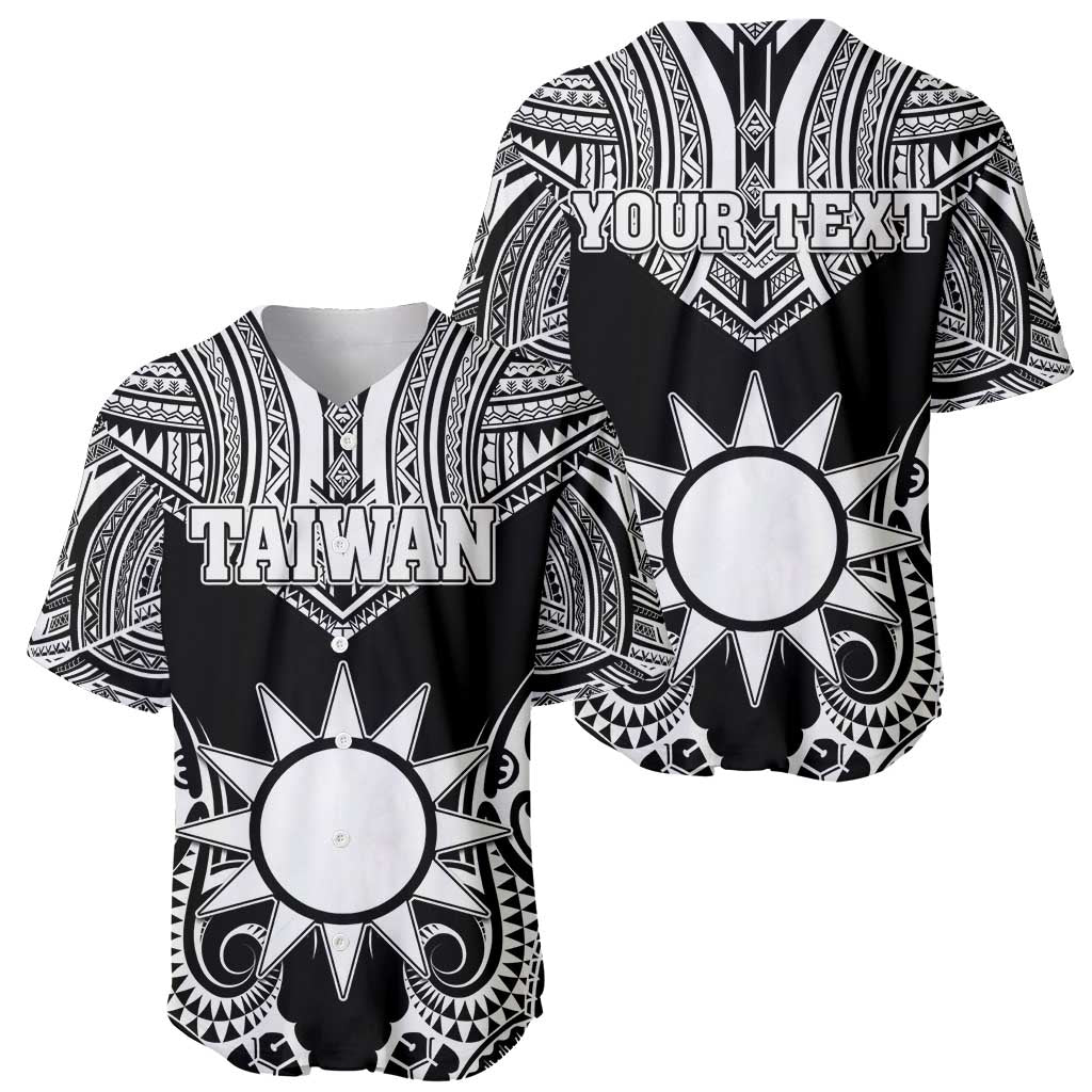 Personalised Taiwan Baseball Jersey Austronesian Tribal Tattoo Black - Polynesian Pride