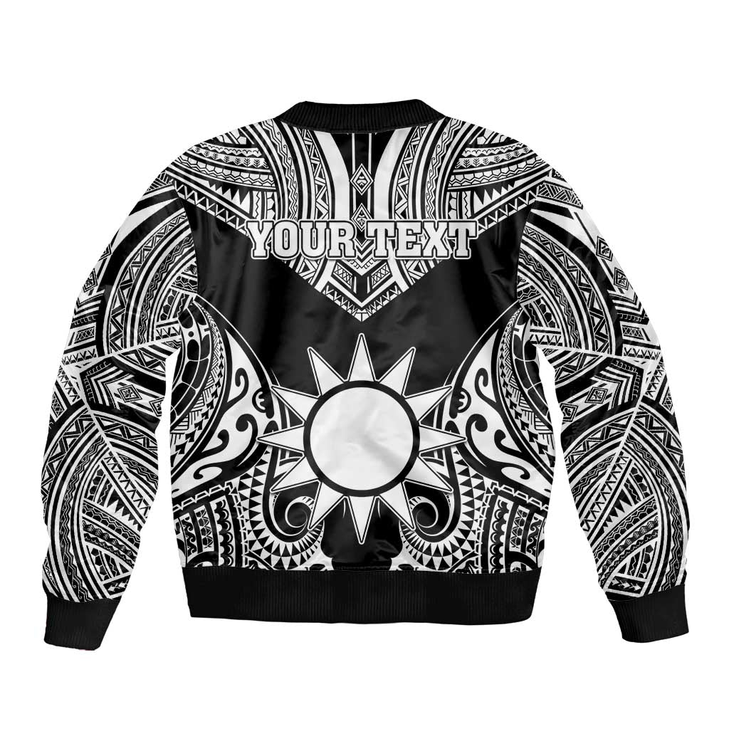 Personalised Taiwan Bomber Jacket Austronesian Tribal Tattoo Black - Polynesian Pride