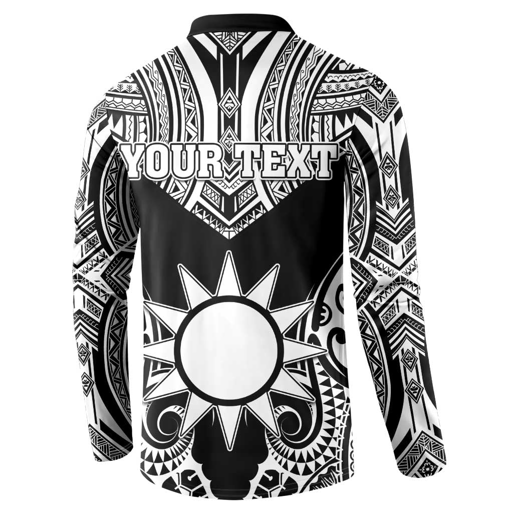 Personalised Taiwan Button Sweatshirt Austronesian Tribal Tattoo Black - Polynesian Pride