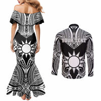 Personalised Taiwan Couples Matching Mermaid Dress and Long Sleeve Button Shirt Austronesian Tribal Tattoo Black - Polynesian Pride