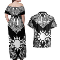 Personalised Taiwan Couples Matching Off Shoulder Maxi Dress and Hawaiian Shirt Austronesian Tribal Tattoo Black - Polynesian Pride