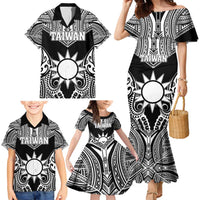 Personalised Taiwan Family Matching Mermaid Dress and Hawaiian Shirt Austronesian Tribal Tattoo Black - Polynesian Pride