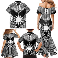 Personalised Taiwan Family Matching Mermaid Dress and Hawaiian Shirt Austronesian Tribal Tattoo Black - Polynesian Pride