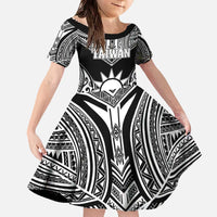 Personalised Taiwan Family Matching Off The Shoulder Long Sleeve Dress and Hawaiian Shirt Austronesian Tribal Tattoo Black - Polynesian Pride