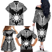 Personalised Taiwan Family Matching Off The Shoulder Long Sleeve Dress and Hawaiian Shirt Austronesian Tribal Tattoo Black - Polynesian Pride