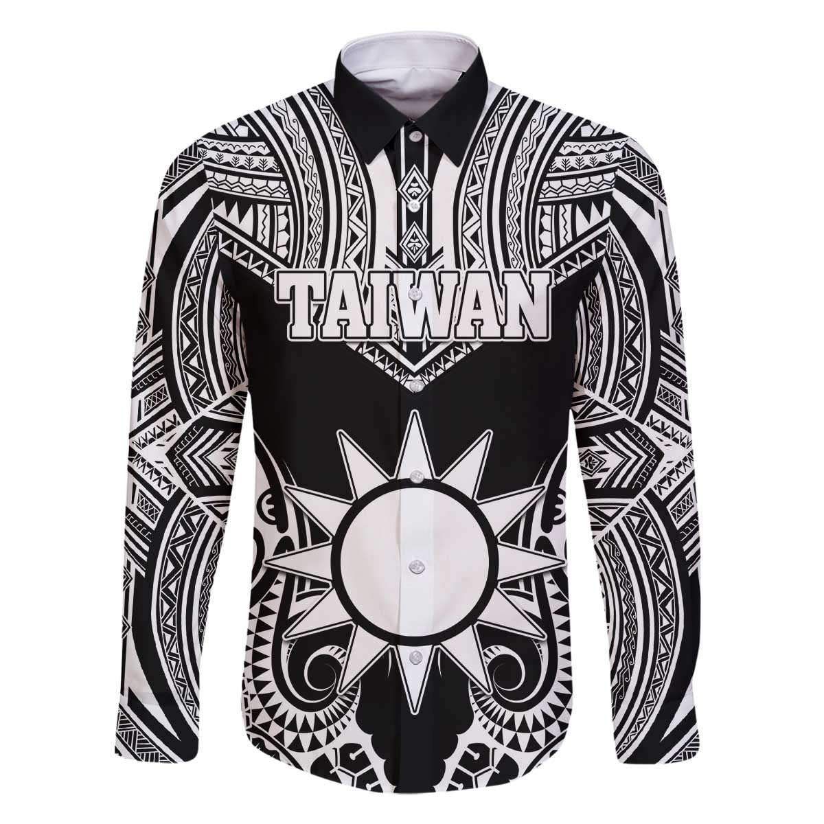 Personalised Taiwan Family Matching Off The Shoulder Long Sleeve Dress and Hawaiian Shirt Austronesian Tribal Tattoo Black - Polynesian Pride