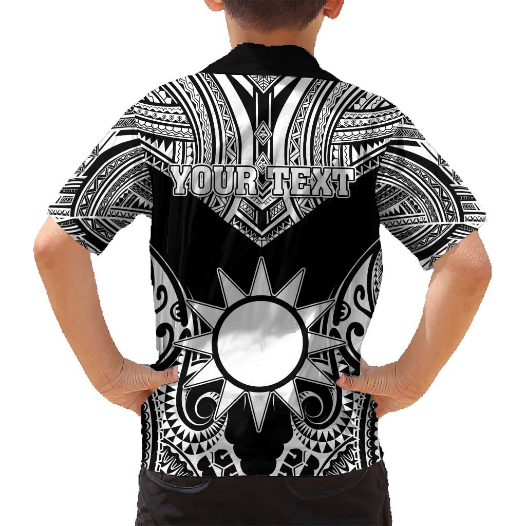Personalised Taiwan Family Matching Off Shoulder Short Dress and Hawaiian Shirt Austronesian Tribal Tattoo Black - Polynesian Pride
