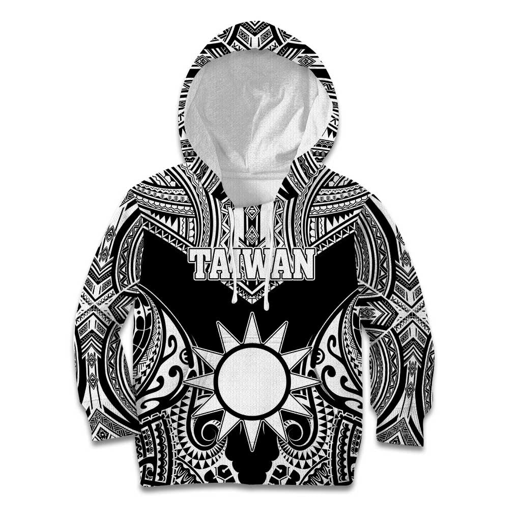 Personalised Taiwan Kid Hoodie Austronesian Tribal Tattoo Black - Polynesian Pride