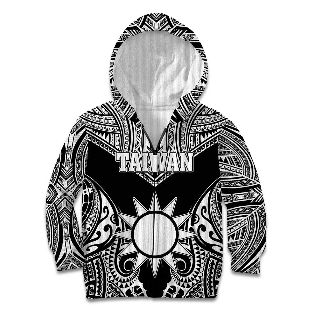 Personalised Taiwan Kid Hoodie Austronesian Tribal Tattoo Black - Polynesian Pride
