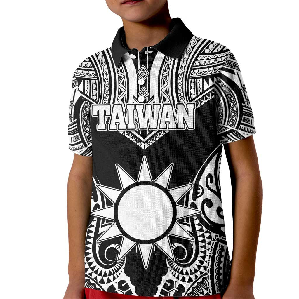 Personalised Taiwan Kid Polo Shirt Austronesian Tribal Tattoo Black - Polynesian Pride