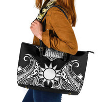 Taiwan Leather Tote Bag Austronesian Tribal Tattoo Black - Polynesian Pride