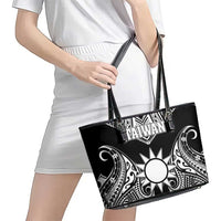 Taiwan Leather Tote Bag Austronesian Tribal Tattoo Black - Polynesian Pride