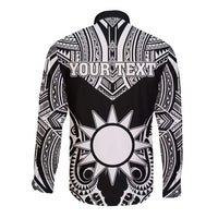 Personalised Taiwan Long Sleeve Button Shirt Austronesian Tribal Tattoo Black - Polynesian Pride