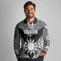Personalised Taiwan Long Sleeve Polo Shirt Austronesian Tribal Tattoo Black - Polynesian Pride