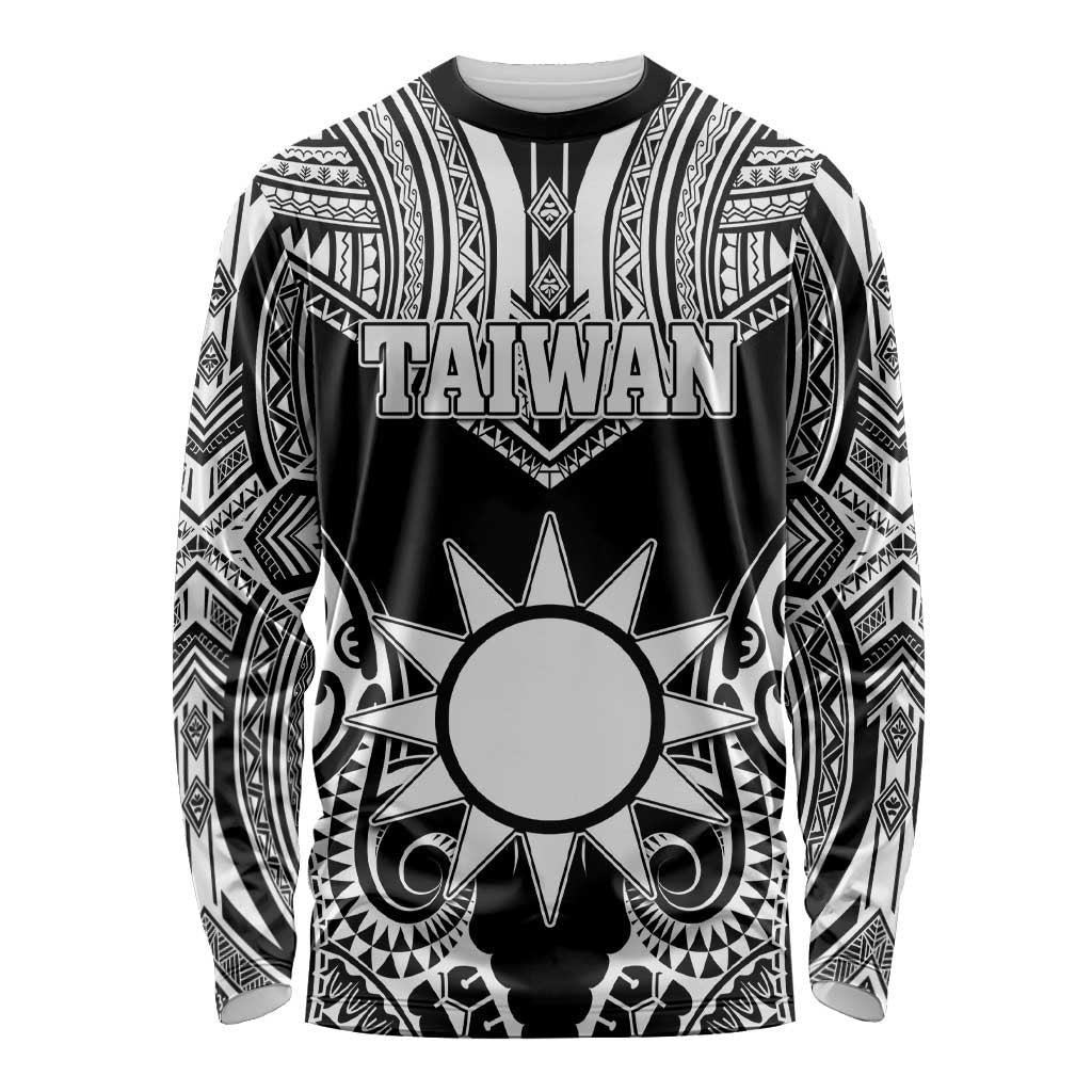 Personalised Taiwan Long Sleeve Shirt Austronesian Tribal Tattoo Black - Polynesian Pride