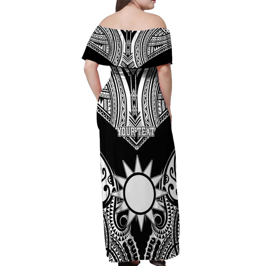 Personalised Taiwan Off Shoulder Maxi Dress Austronesian Tribal Tattoo Black - Polynesian Pride
