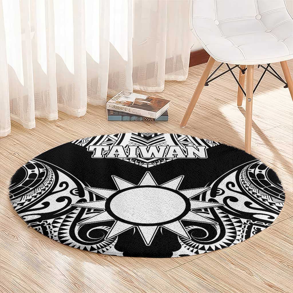 Taiwan Round Carpet Austronesian Tribal Tattoo Black - Polynesian Pride