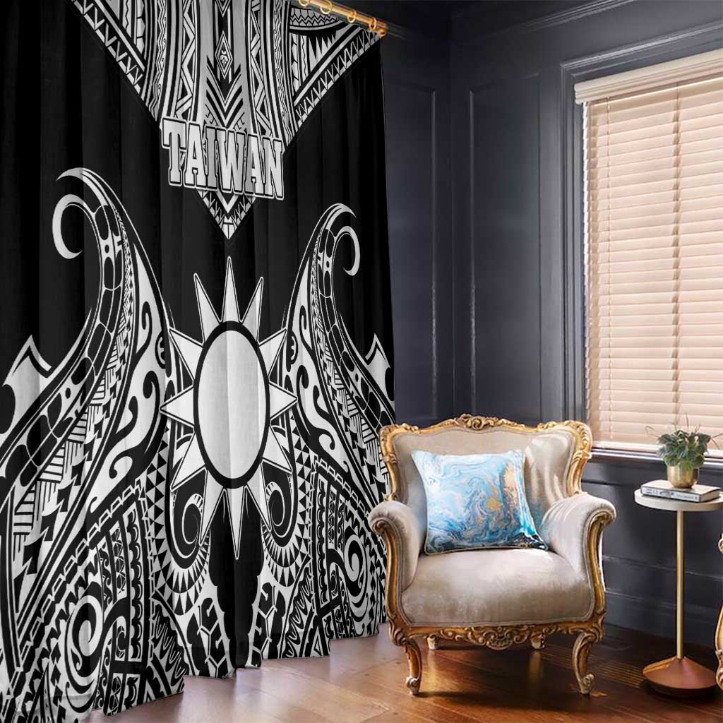 Taiwan Window Curtain Austronesian Tribal Tattoo Black - Polynesian Pride
