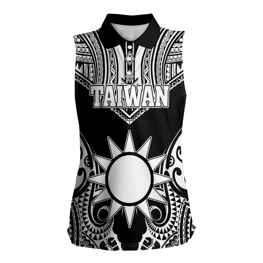 Personalised Taiwan Women Sleeveless Polo Shirt Austronesian Tribal Tattoo Black - Polynesian Pride