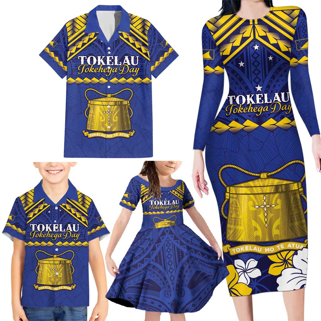 Personalised Tokelau Happy Tokehega Day Family Matching Long Sleeve Bodycon Dress and Hawaiian Shirt Polynesian Tribal Tattoo