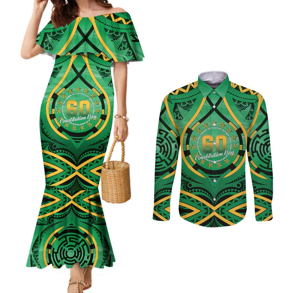 Cook Islands Constitution Day Couples Matching Mermaid Dress and Long Sleeve Button Shirt 60th Anniversary - Polynesian Pride