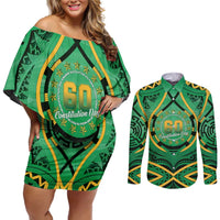 Cook Islands Constitution Day Couples Matching Off Shoulder Short Dress and Long Sleeve Button Shirt 60th Anniversary - Polynesian Pride