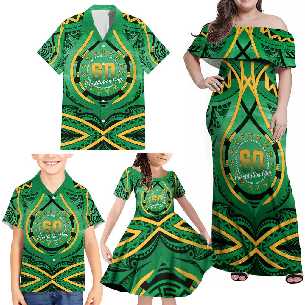Cook Islands Constitution Day Family Matching Off Shoulder Maxi Dress and Hawaiian Shirt 60th Anniversary - Polynesian Pride