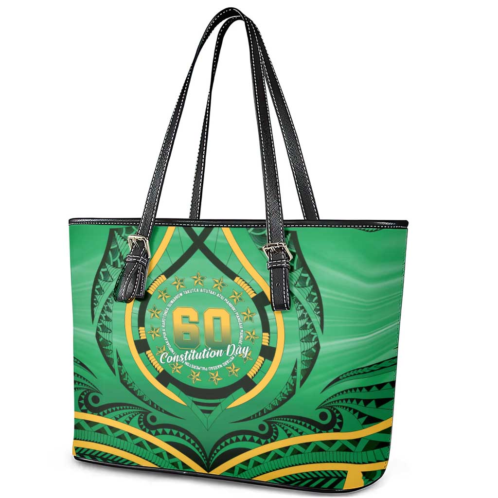 Cook Islands Constitution Day Leather Tote Bag 60th Anniversary - Polynesian Pride