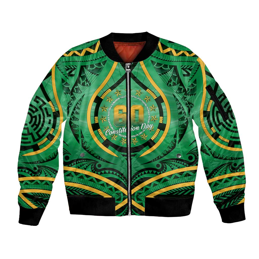 Cook Islands Constitution Day Sleeve Zip Bomber Jacket 60th Anniversary - Polynesian Pride