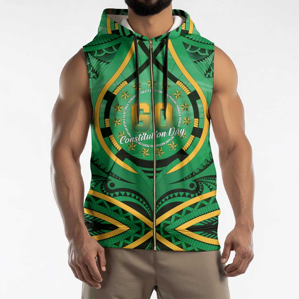 Cook Islands Constitution Day Sleeveless Zip Hoodie 60th Anniversary - Polynesian Pride