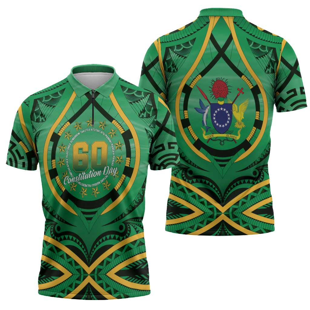 Cook Islands Constitution Day Zipper Polo Shirt 60th Anniversary - Polynesian Pride