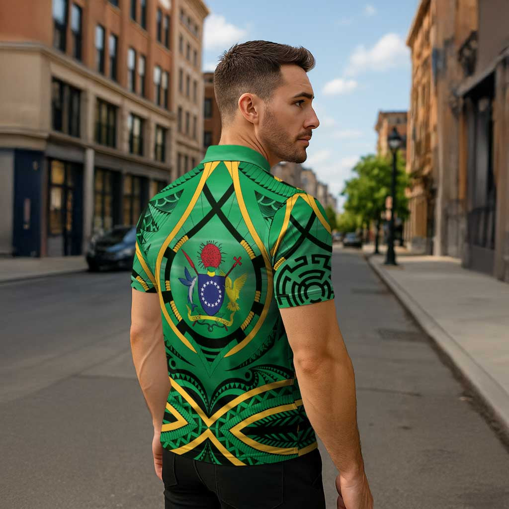 Cook Islands Constitution Day Zipper Polo Shirt 60th Anniversary - Polynesian Pride