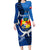 Personalized Tonga Vavau Long Sleeve Bodycon Dress Humpback Whale Coat Of Arms With Ngatu Pattern LT05 Long Dress Blue - Polynesian Pride