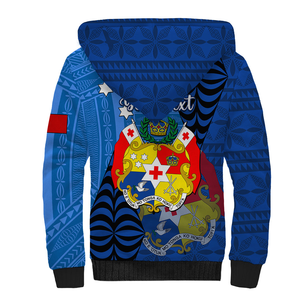 Personalized Tonga Vavau Sherpa Hoodie Humpback Whale Coat Of Arms With Ngatu Pattern LT05 - Polynesian Pride