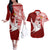 Personalized Tonga Niuas Couples Matching Off The Shoulder Long Sleeve Dress and Hawaiian Shirt White Tailed Tropicbird With Ngatu Pattern LT05 Red - Polynesian Pride