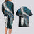 New Zealand Aotearoa Couples Matching Long Sleeve Bodycon Dress and Hawaiian Shirt Maori Hei Rehua Paua Shell Glitter Green