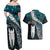 New Zealand Aotearoa Couples Matching Off Shoulder Maxi Dress and Hawaiian Shirt Maori Hei Rehua Paua Shell Glitter Green