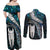 New Zealand Aotearoa Couples Matching Off Shoulder Maxi Dress and Long Sleeve Button Shirt Maori Hei Rehua Paua Shell Glitter Green