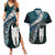 New Zealand Aotearoa Couples Matching Summer Maxi Dress and Hawaiian Shirt Maori Hei Rehua Paua Shell Glitter Green