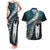 New Zealand Aotearoa Couples Matching Tank Maxi Dress and Hawaiian Shirt Maori Hei Rehua Paua Shell Glitter Green