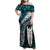 New Zealand Aotearoa Family Matching Off Shoulder Maxi Dress and Hawaiian Shirt Maori Hei Rehua Paua Shell Glitter Green