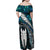 New Zealand Aotearoa Family Matching Off Shoulder Maxi Dress and Hawaiian Shirt Maori Hei Rehua Paua Shell Glitter Green