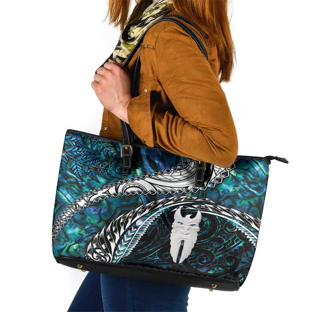 New Zealand Aotearoa Leather Tote Bag Maori Hei Rehua Paua Shell Glitter Green LT05 Green - Polynesian Pride