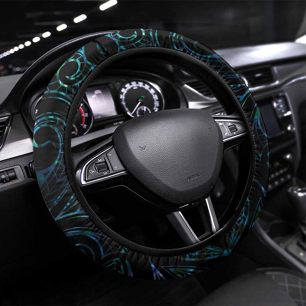 New Zealand Aotearoa Steering Wheel Cover Maori Hei Rehua Paua Shell Glitter Green LT05 Universal Fit Green - Polynesian Pride