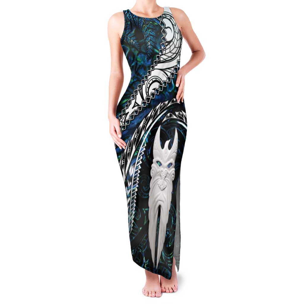 New Zealand Aotearoa Tank Maxi Dress Maori Hei Rehua Paua Shell Glitter Green