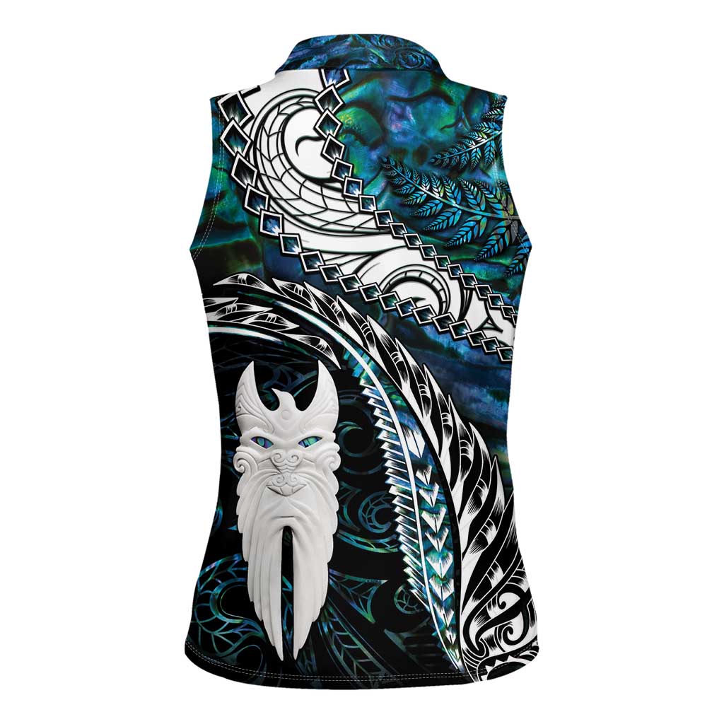 New Zealand Aotearoa Women Sleeveless Polo Shirt Maori Hei Rehua Paua Shell Glitter Green